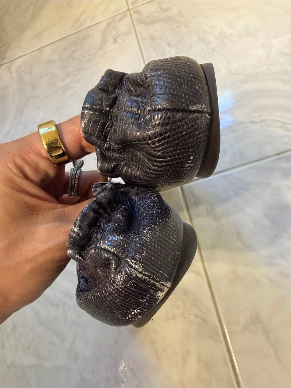 Tory Burch Dark Navy Leather Logo Medallion Ballet Flats